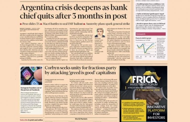 Con Caputo, la Argentina llega a la tapa del Financial Times