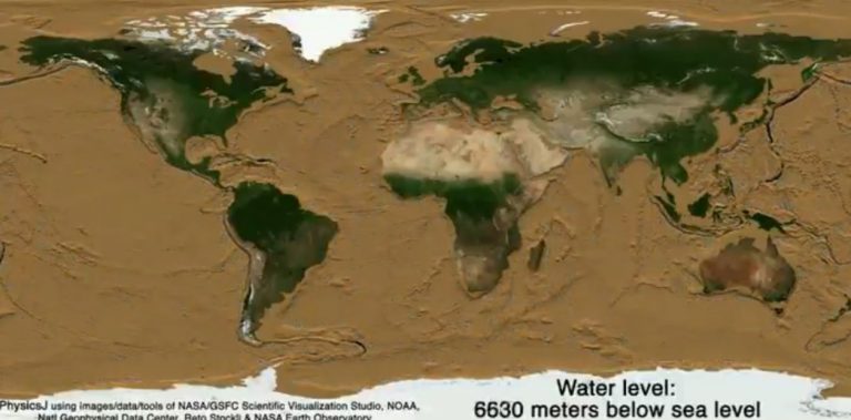 La Tierra sin océanos.  Una animación impactante