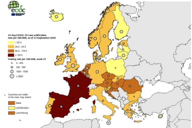 Datos de la «segunda ola» del coronavirus en la Unión Europea