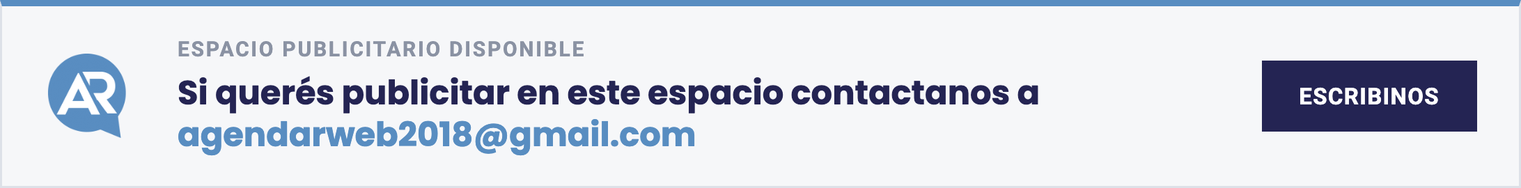Espacio publicitario disponible en AgendAR. Escribinos a agendarweb2018@gmail.com